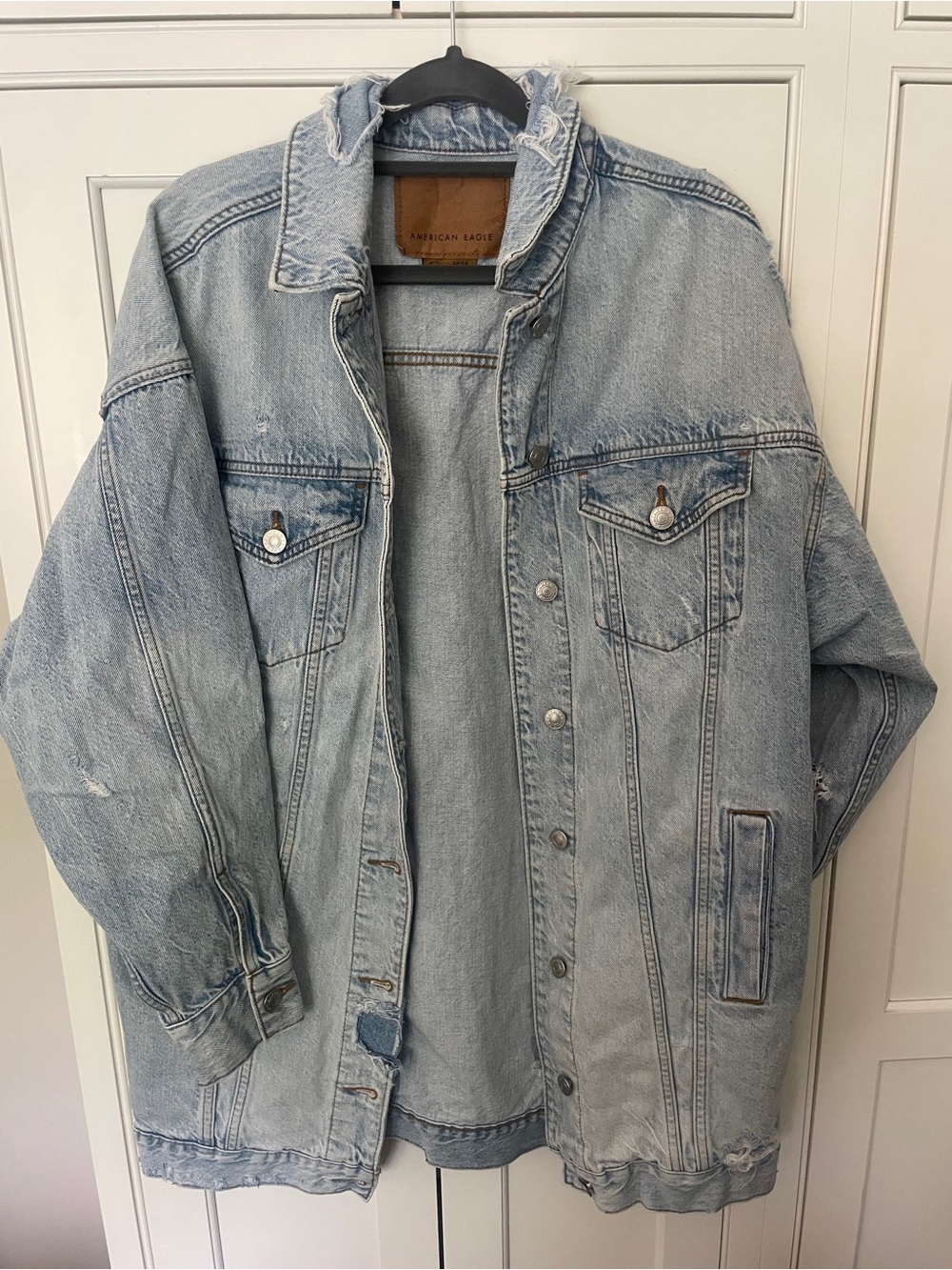 American Eagle Outfitters Light Blue Distressed Denim Jacket